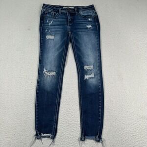 Dark Wash Distressed Women's Jeans - Blue